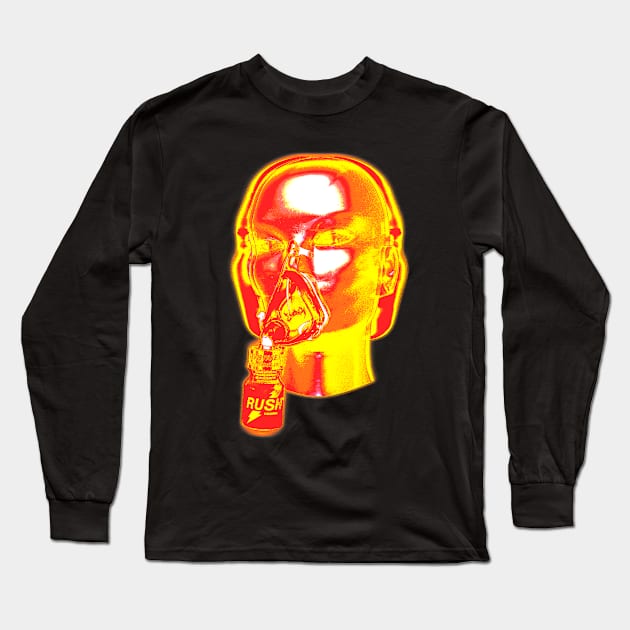 Gold chrome alien head with poppers gas mask Long Sleeve T-Shirt by LANX